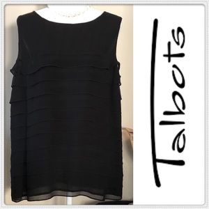 NBW BLACK TALBOTS 100% SILK TIERD/LAYERED WOMEN’s SHELL in 12W.